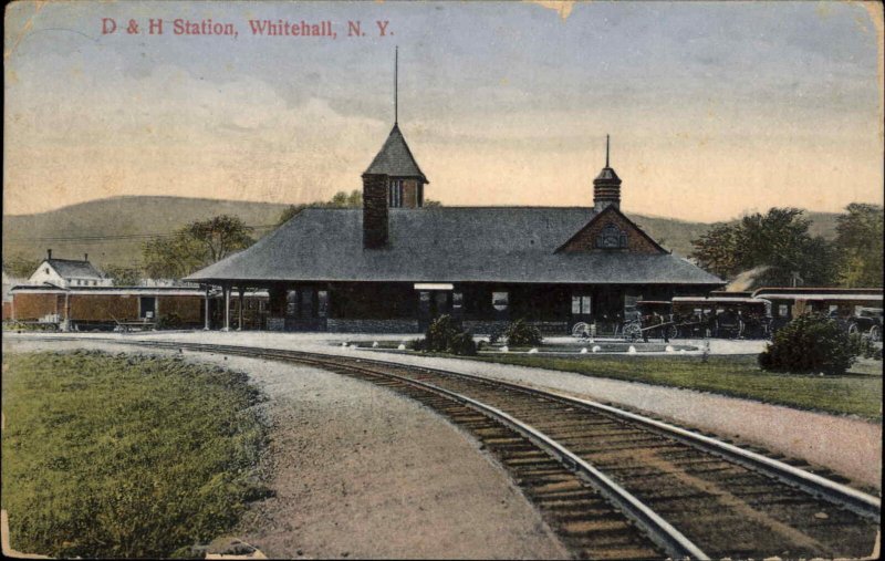 Whitehall New York NY D&H Railroad Train Station Depot c1910 Vintage Postcard