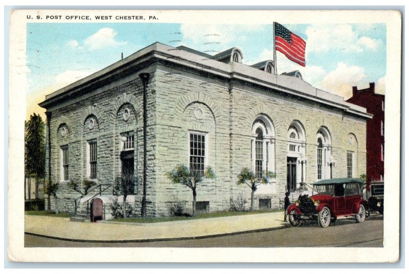 1931 US Post Office Building Classic Car West Chester Pennsylvania PA Postcard