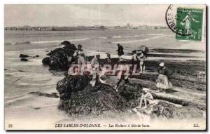 Old Postcard The Sands of Olonne The rocks at low tide