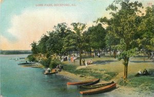 Boats Canoes  C-1910 Lore Park Rockford Illinois Postcard Bossleman 9590
