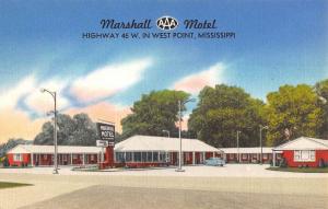 West Point Mississippi Marshall Motel Street View Antique Postcard K43831