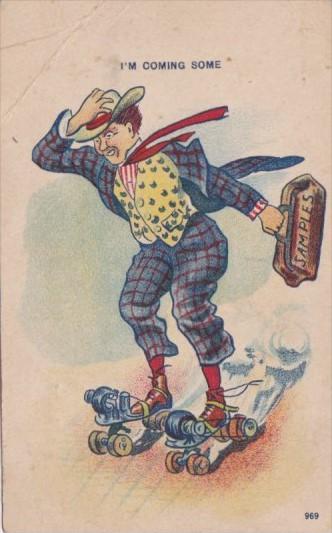 Roller Skating Salesman On Skates I'm Coming Soon 1909