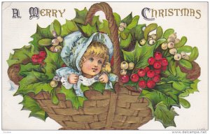 CHRISTMAS : Child & holly in a basket , PU-1908