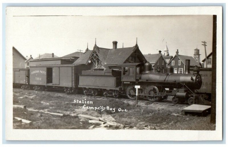c1918 Railroad Train Station Depot Campell's Bay Quebec  RPPC Photo Postcard