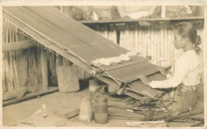 Postcard RPPC Philippines SE Asia Woman making cloth loom 23-1645