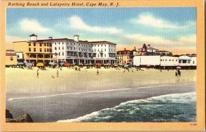 Bathing Beach and Lafayette Hotel Cape May NJ Vintage Postcard L53