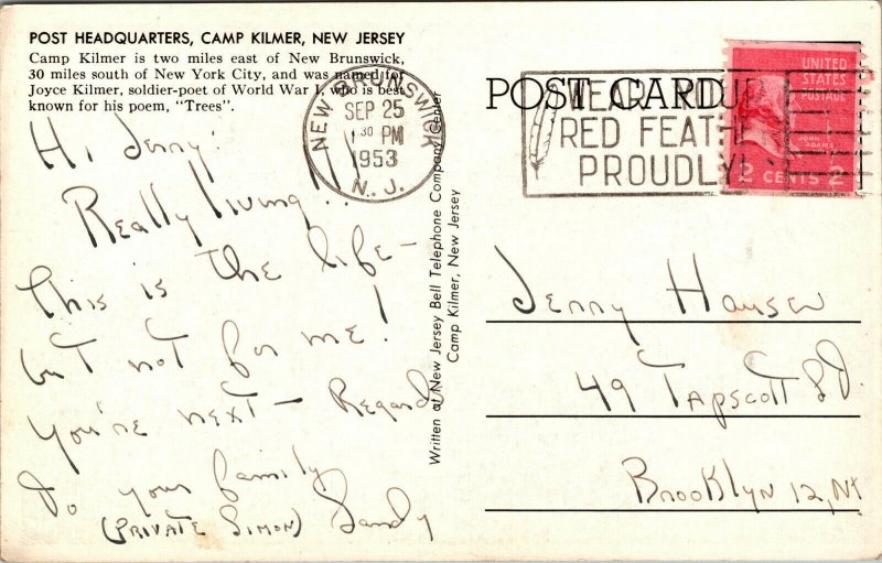 Vtg 1950s Army Post Headquartes Camp Kilmer New Brunswick New Jersey NJ Postcard