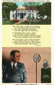 Vintage Postcard Will Rogers' Birthplace 12 Miles Northwest Claremore Oklahoma