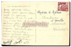 Old Postcard A wave during high tide