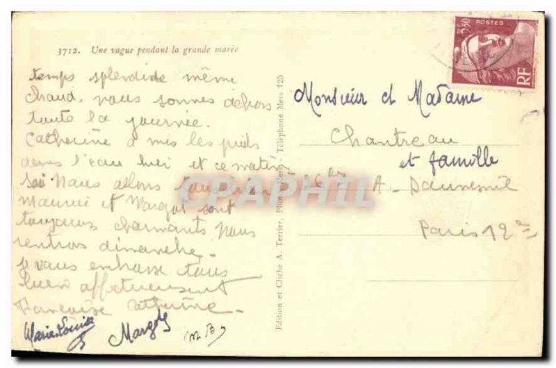 Old Postcard A wave during high tide