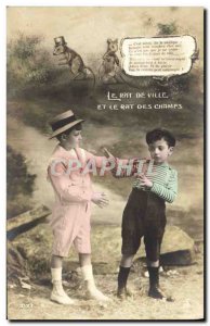 Postcard Old Children The city rat and the field rat