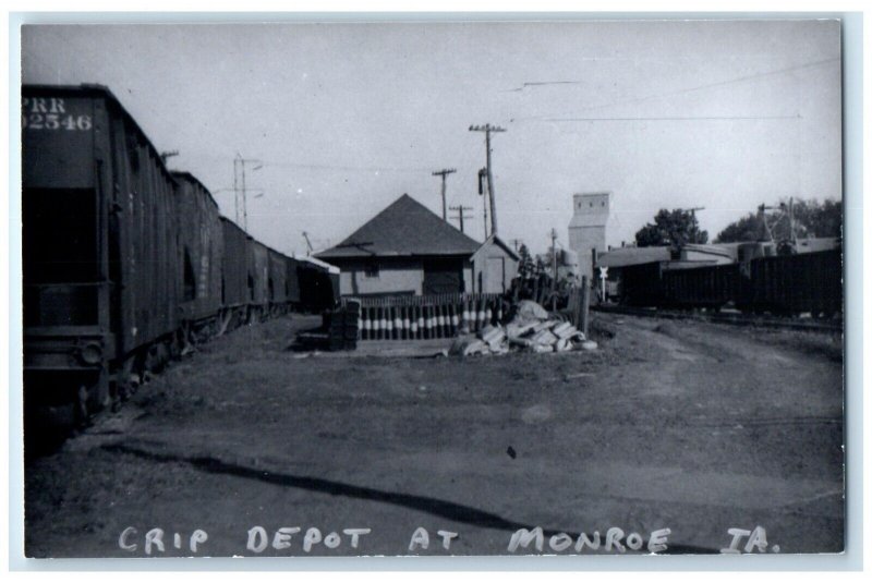 c1960 Crip Depot Monroe Iowa IA Railroad Train Depot Station RPPC Photo Postcard