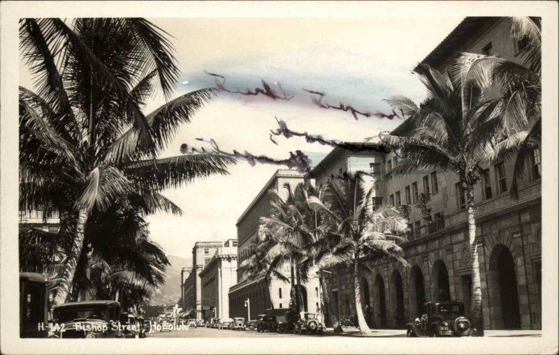 Honolulu Hawaii HI Bishop Street Scene Real Photo Vintage Postcard