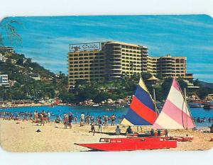 Pre-1980 SAILBOATS ON BEACH AT HOTEL Acapulco Mexico F6526