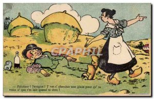 Old Postcard Fantasy Humor Peasant Folklore lazy Drunkard