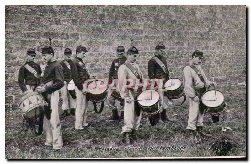 Old Postcard militaria School barracks drums