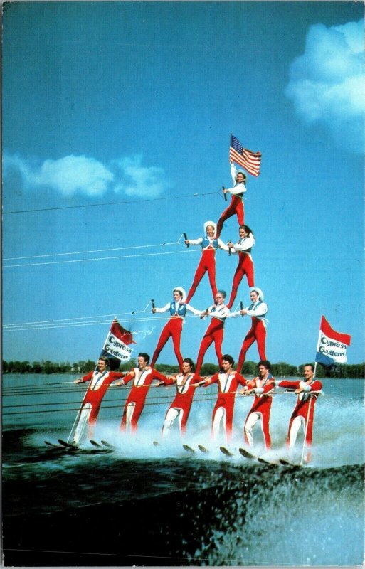 Postcard Cypress Gardens FL c1980s - Water Skiing Pyramid CHROME VINTAGE