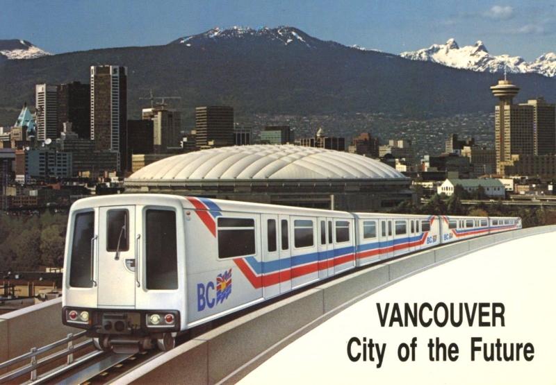 Vancouver BC New BC Place New SkyTrain TransLink c1985'ish Vintage Postcard D23