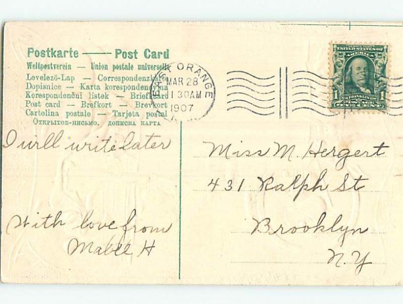 Surface Wear 1907 Easter BUNNY RABBIT SITTING ON EGGS o6203