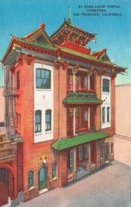 SAN FRANCISCO, CA California  KONG CHOW TEMPLE~Chinatown  c1940's Linen Postcard