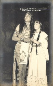 RPPC Postcard Scene At Seminole Festival Couple in Native American Dress