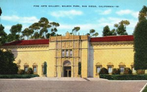 Vintage Postcard Fine Arts Gallery Entrance Balboa Park San Diego California CA