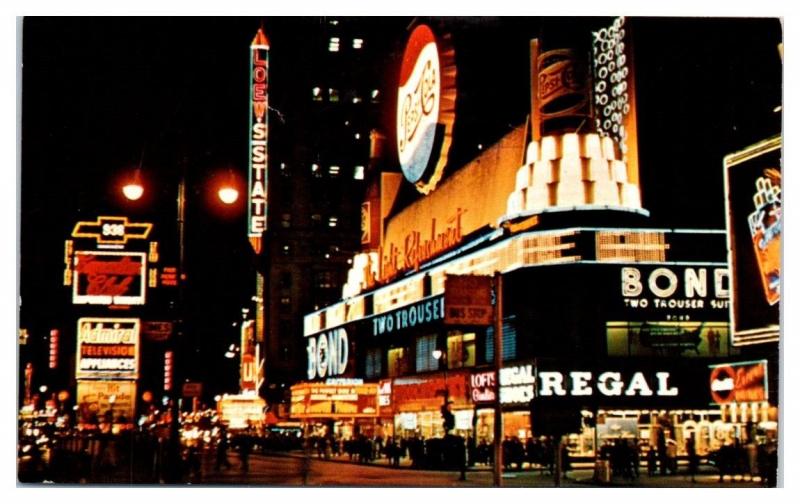 1950s/60s Times Square New York City Pepsi-Cola, Admiral Television Postcard