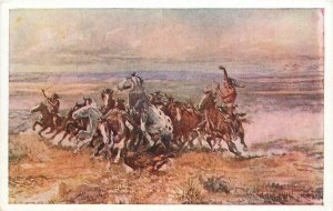 Postcard C-1910 Russell Cowboy artist wild horse hunters Ridgley TP24-3405