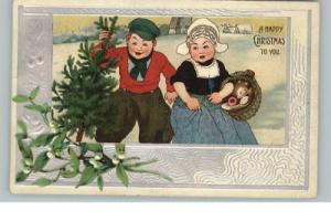 CHRISTMAS Dutch Boy & Girl c1910 Postcard