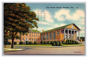 Vintage 1940s Postcard First Baptist Church With Message in City Gadsden Alabama