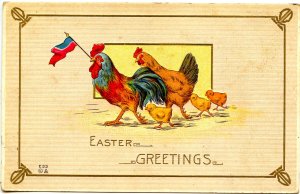 Greeting - Easter. Chicks, Hen, Rooster