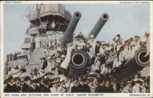 British Navy B ig Guns & Officerse & Crew HMS Queen Elizabeth Postcard