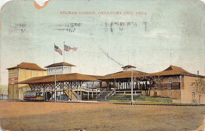 J74/ Oklahoma City Postcard c1910 Selmar Garden Trolley Pavilion  375