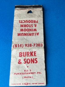 Vintage Matchbook Cover Burke & Sons Punxsutawney, Pennsylvania MB166