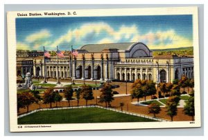 Vintage 1940's Postcard Panoramic View of Union Station Washington DC - Trains