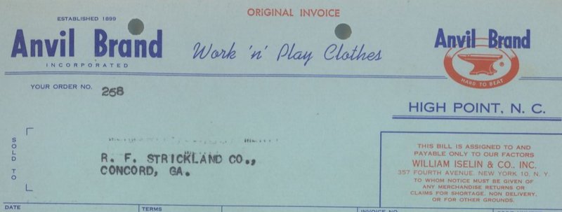 1955 Anvil Brand High Point N.C. Work 'n' Play Clothes Invoice Boys Pants 372 