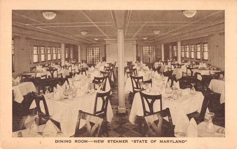 Steamer State of Maryland Dining Room Ship Interior Antique Postcard J69975