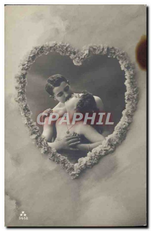 Postcard Old erotic Nude Female Heart