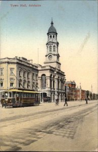 Adelaide Australia Town Hall Trolley Streetcar c1910 Vintage Postcard