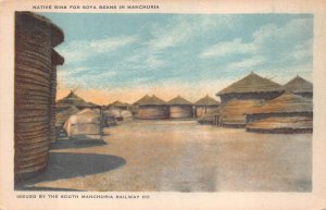 NATIVE BINS FOR SOYA MANCHURIA CHINA RAILWAY CO POSTCARD (c. 1920s)