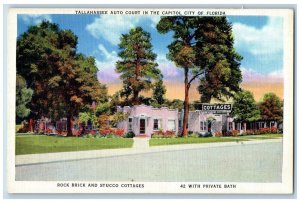 Tallahassee Florida FL Postcard Auto Court Capitol City Rock Brick Stucco c1940