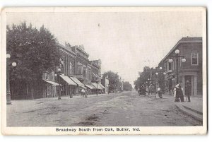 Broadway & Oak BUTLER, INDIANA Street Scene DeKalb County 1910s Antique Postcard