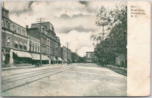 Broad Street Hornellsville New York NY Buildings Horse Carriages Postcard