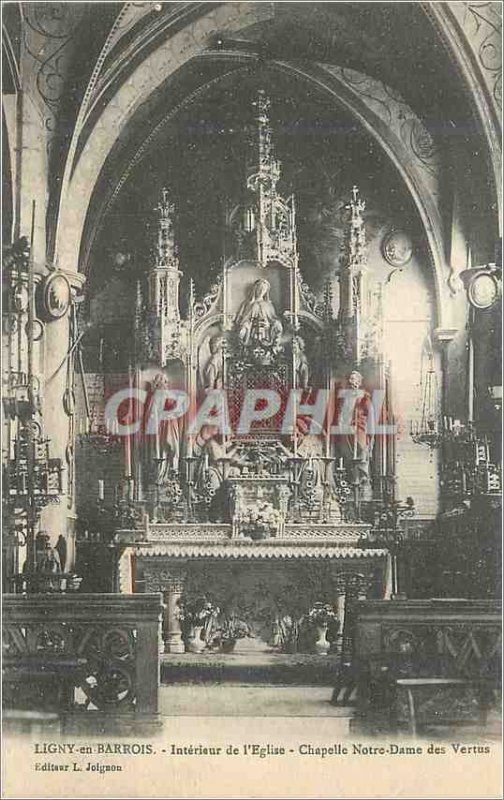 Postcard Old Ligny en Barrois Interior Church Chapel of Our Lady of Virtues