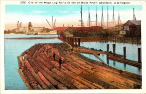 Huge Log Raft Chehalis River Aberdeen Washington Postcard