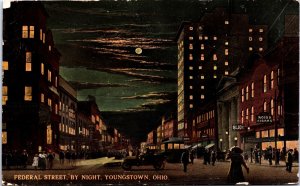 USA Federal Street By Night Youngstown Ohio Vintage Postcard C001