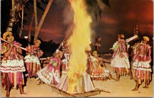 Korolevu Beach Hotel Fiji Fijian Warriors Meke Dusk w/ c1966 Stamps Postcard E89