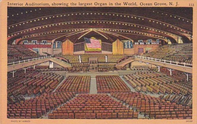 New Jersey Ocean Grove Auditorium Interior Showing Largest Organ In The World