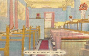 Midway Cafe Interior US 30 Lincoln Highway Cheyenne Wyoming linen postcard