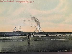 Postcard Early View of Surf on the Beach , Narragansett Pier, RI.     T4